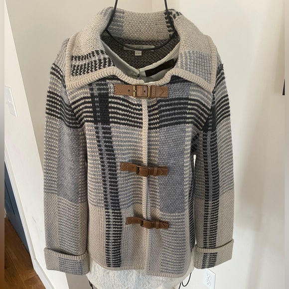 Loft Plaid Cardigan Sweater with Fasteners, NWT - Picture 2 of 3